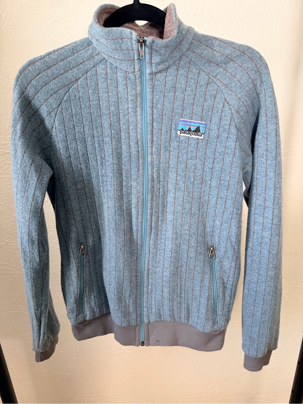 Vintage Patagonia Quilt Again Blue Wool Blend Bomber‎ Jacket Full Zip SZ Medium